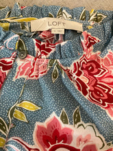 LOFT Blue/White/Mauve Long Sleeve Floral Dot Ruffle Trim Peasant Blouse Blue White Medium - Size M