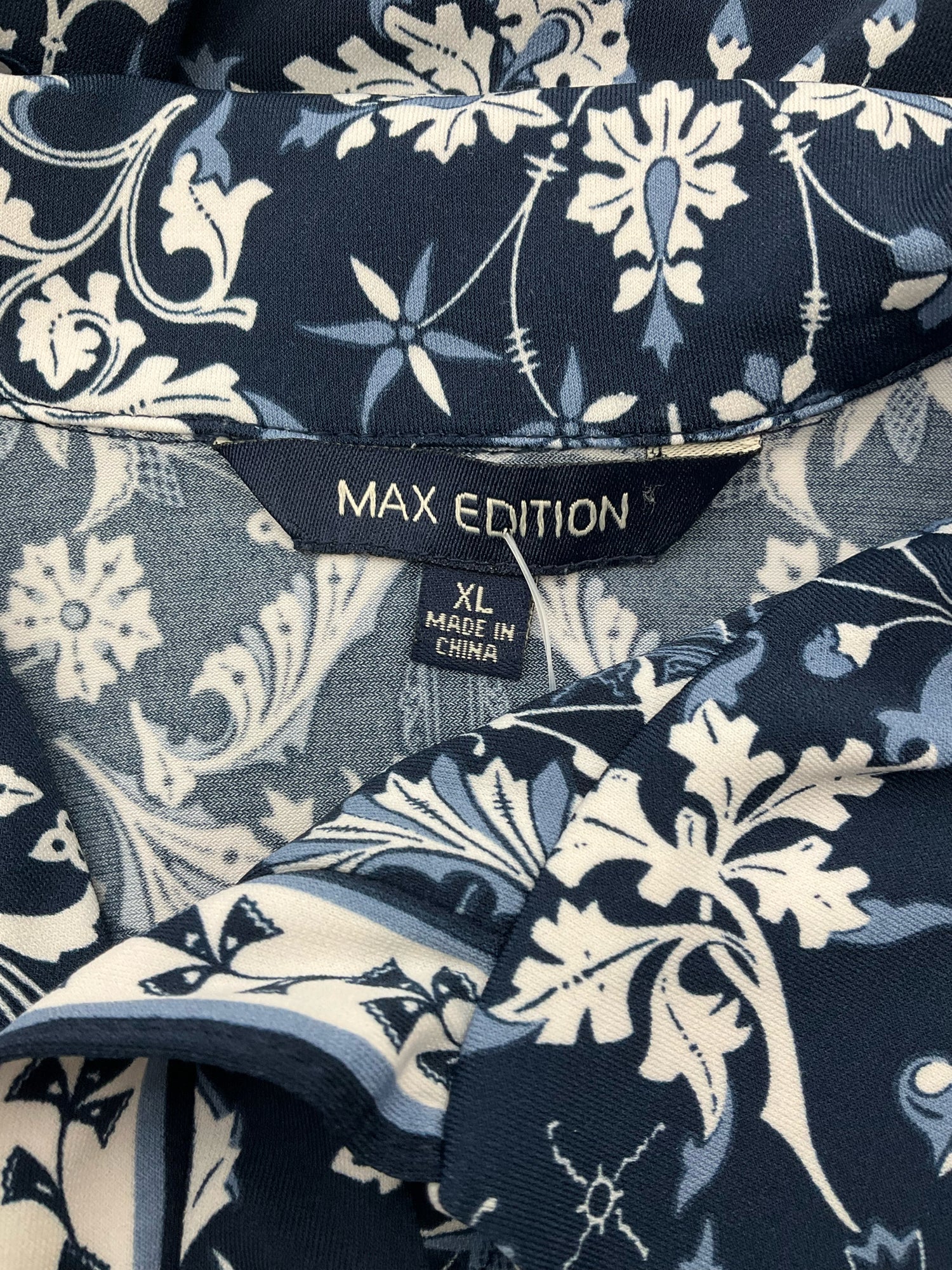 Max Edition navy/white Fit and Flare Navy/White Floral Pre-Owned Ladies Dress - Size XL - Size XL