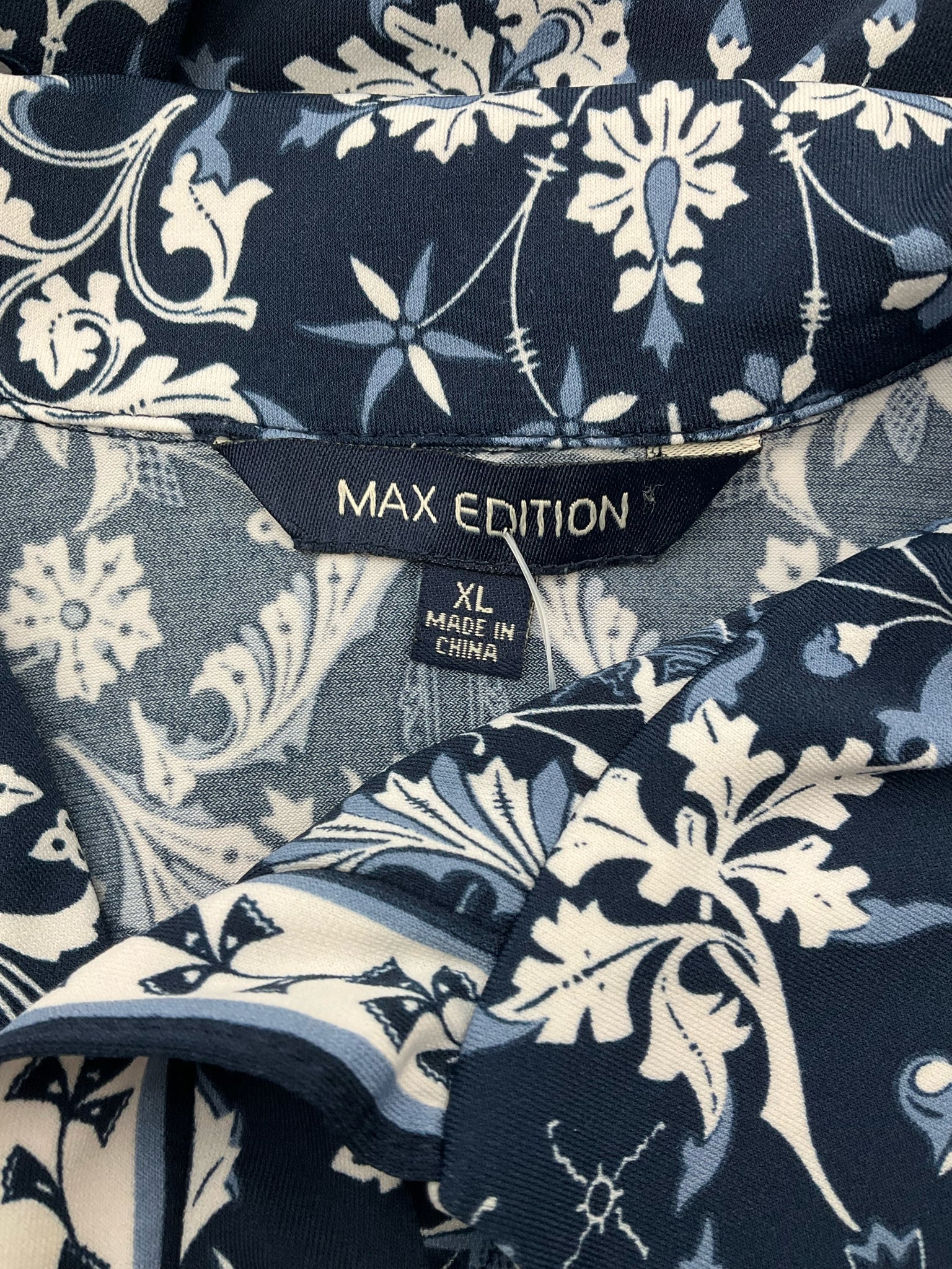 Max Edition navy/white Fit and Flare Navy/White Floral Pre-Owned Ladies Dress - Size XL - Size XL