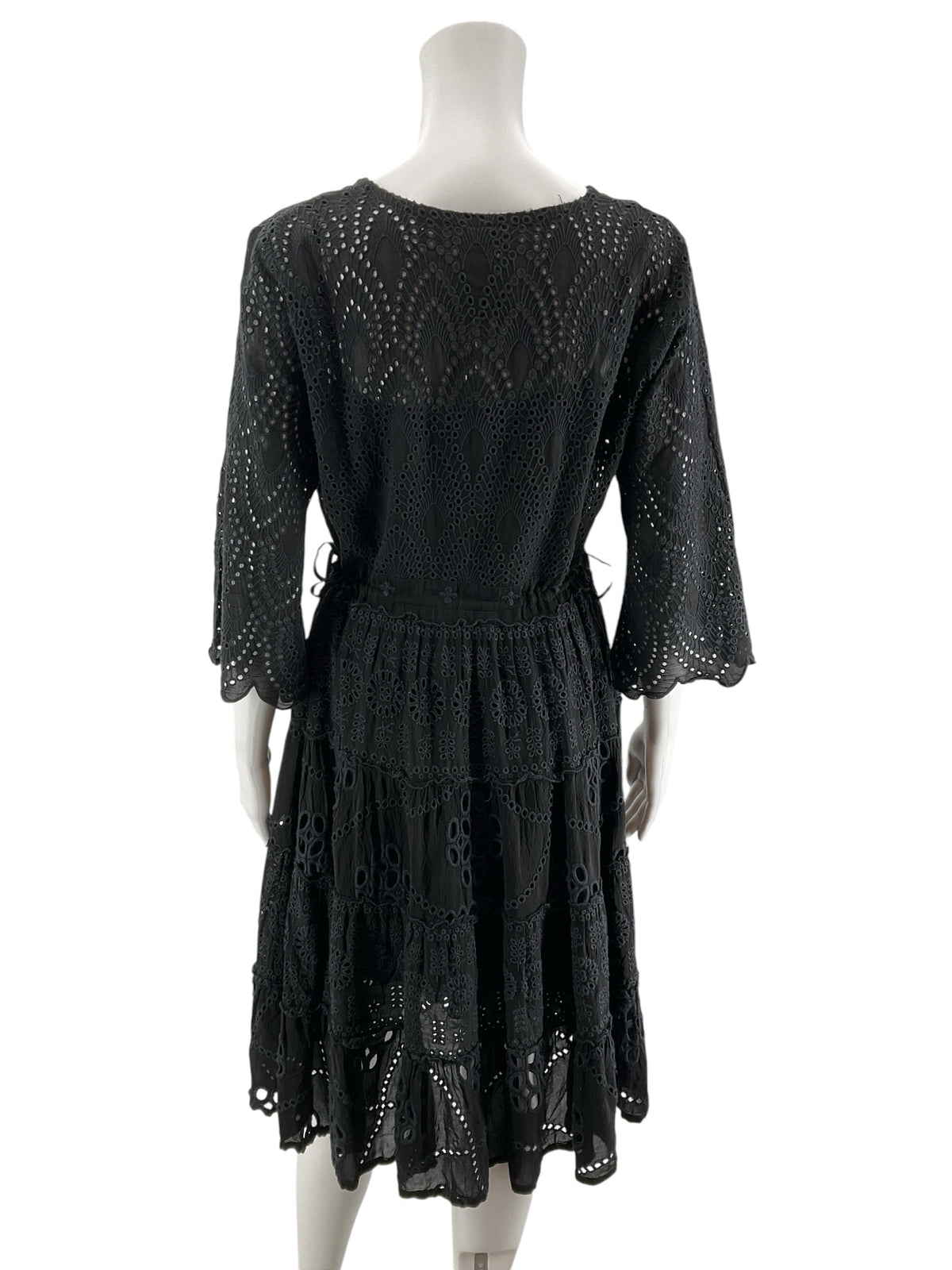 Johnny Was Black Eyelet V-Neck Boho Dress - Size XS - ONLINE ONLY