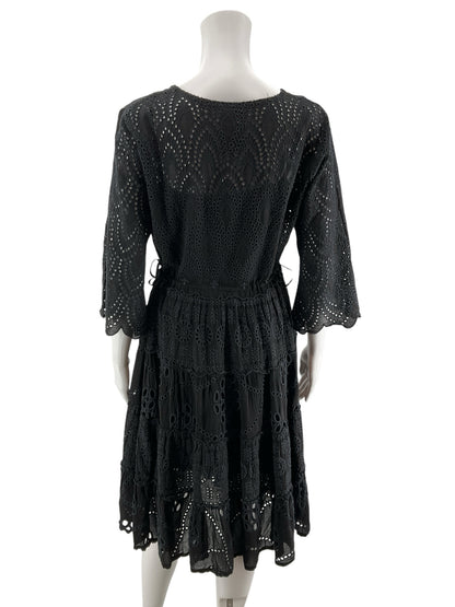 Johnny Was Black Eyelet V-Neck Boho Dress - Size XS - ONLINE ONLY