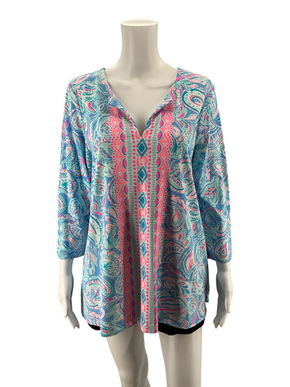 Lily Pulitzer Size L blues/pinkwhite Paisley Pre-Owned Casual Top - Downstairs