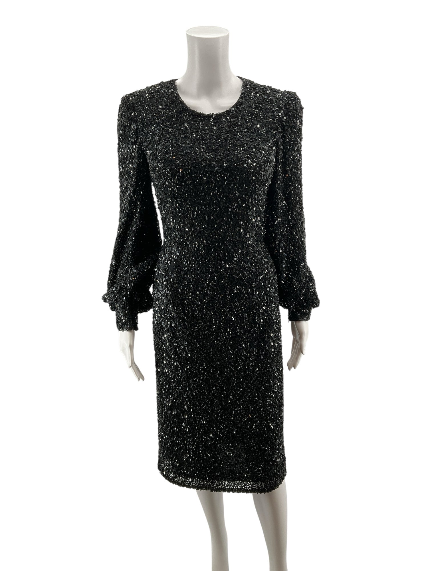 Ashley Lauren Black Sequin Long Sleeve Formal Cocktail Dress | Size 8