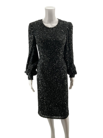 Ashley Lauren Black Sequin Long Sleeve Formal Cocktail Dress | Size 8