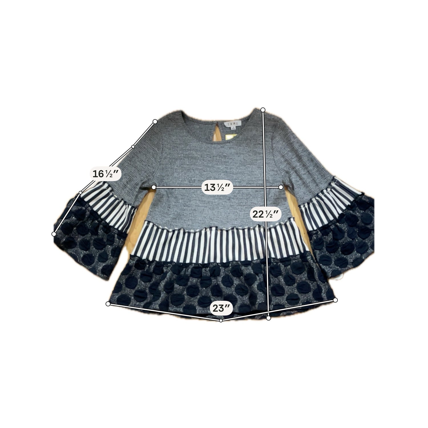 THML Mixed Media Striped Tiered Bell Sleeve Top Size Small