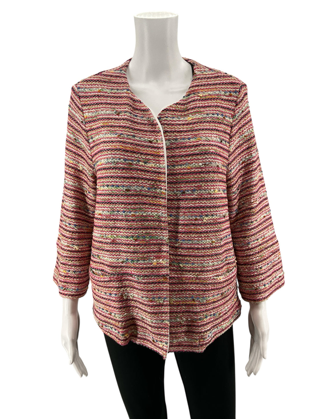 Vilagallo Bouclé Knit Jacket Pink Multi Stripe Metallic Size 12 (EU 48)