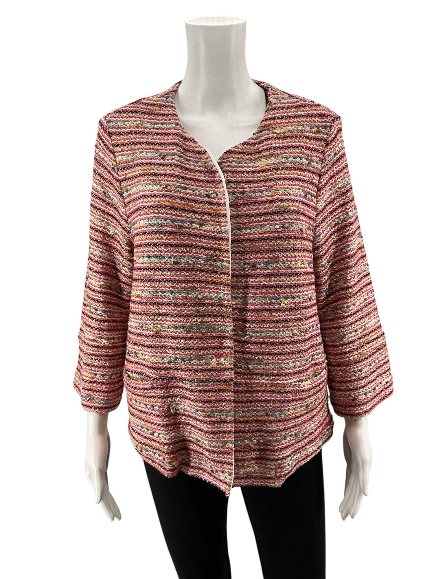 Vilagallo Bouclé Knit Jacket Pink Multi Stripe Metallic Size 12 (EU 48)