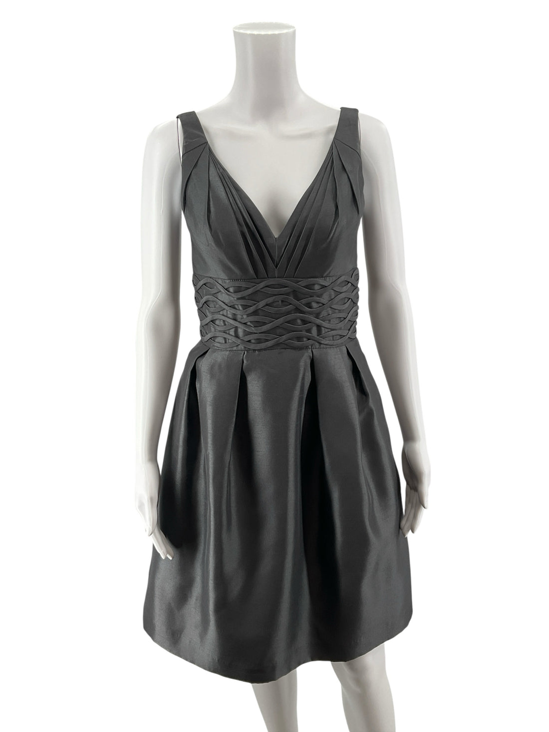 JS Boutique Petite Gray Braided Waist V-Neck A-Line Cocktail Dress Size 4P