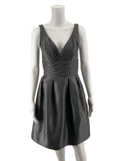 JS Boutique Petite Gray Braided Waist V-Neck A-Line Cocktail Dress Size 4P