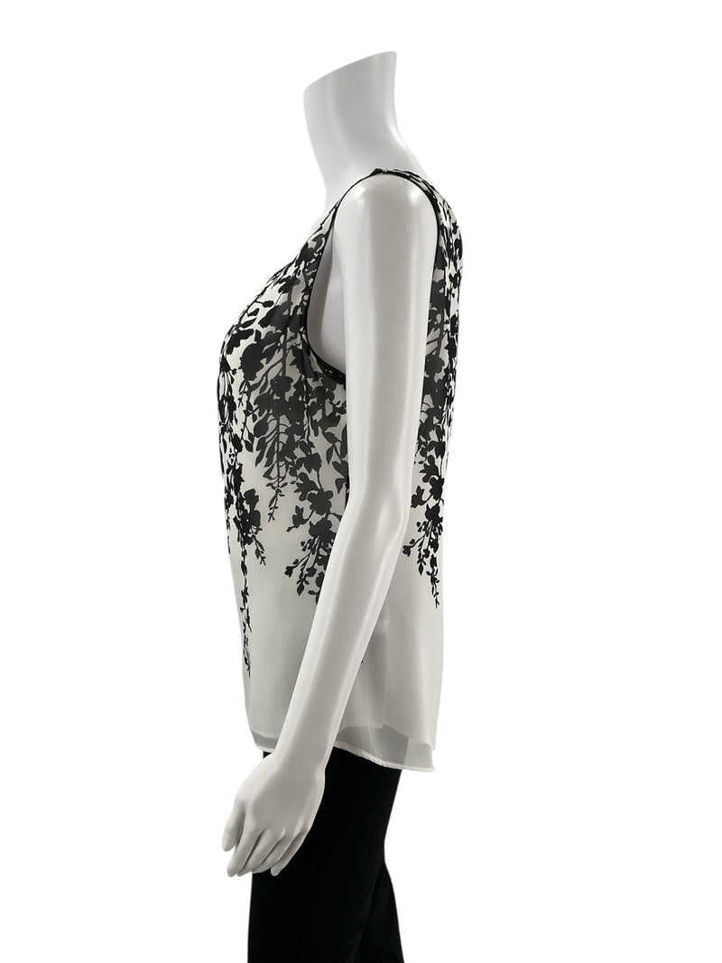White House Black Market White/Black Floral Pre-Owned Ladies Top - Size Small