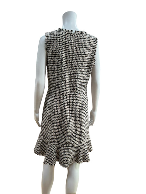 Rebecca Taylor Boucle Tweed Ruffle Hem Fringe Dress Black Pink Size 10