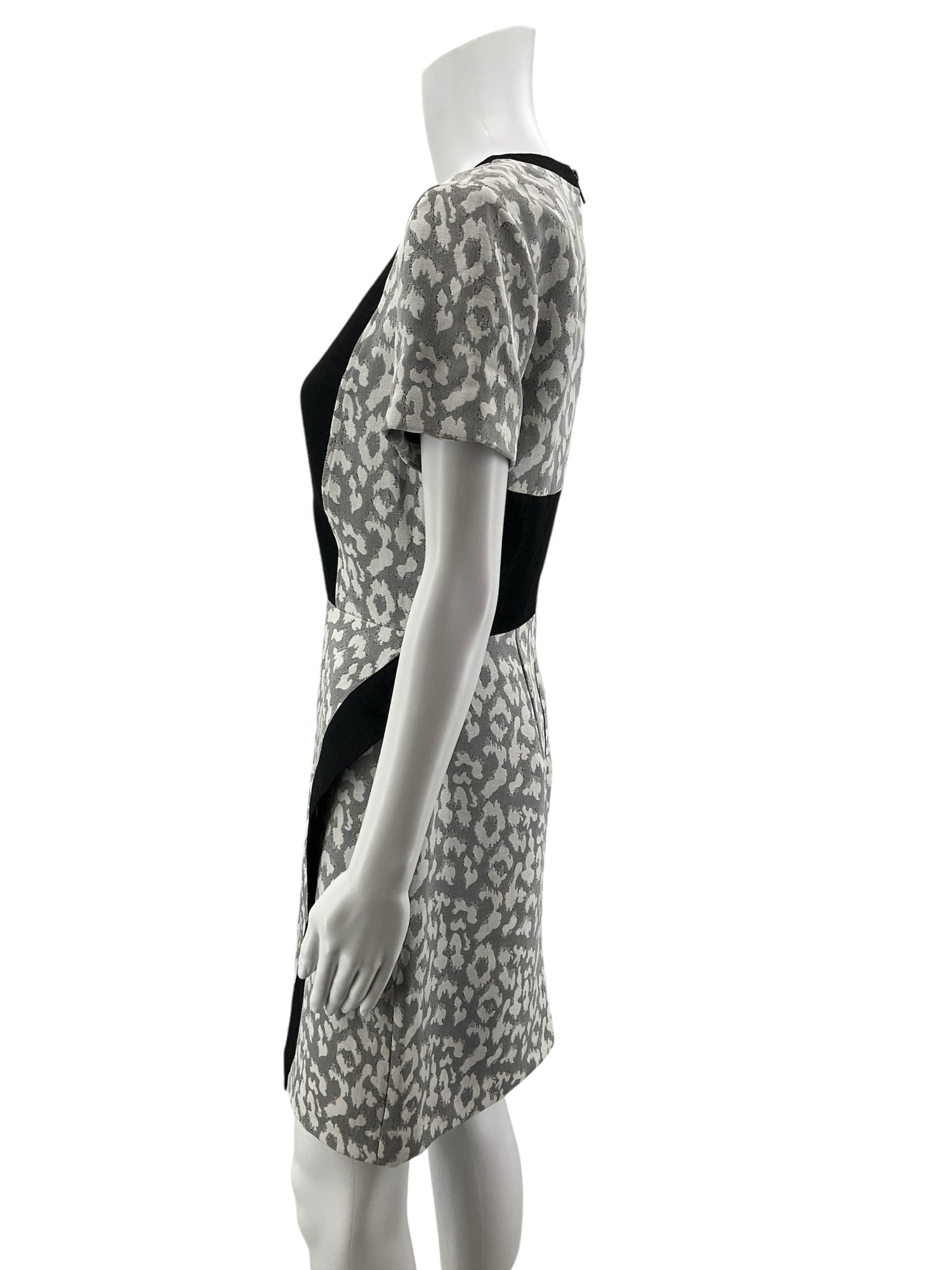 W118 by Walter Baker Gray Leopard Jacquard Asymmetrical Sheath Dress Size Small