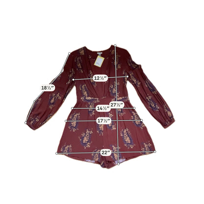 Ecote Rust Paisley Floral Boho Long Sleeve Romper Size 8