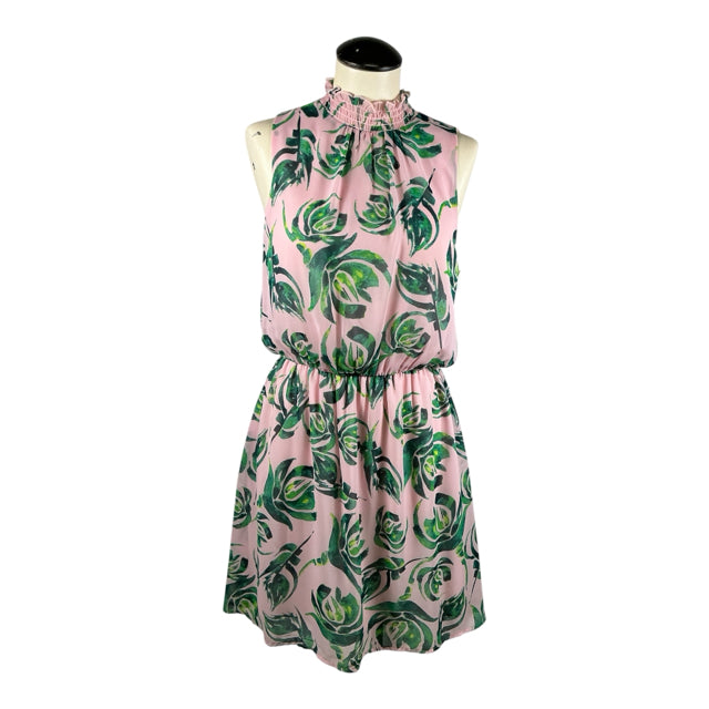 Everly Floral Smocked Halter Neck Mini Dress Size S Pink GreeN- ONLINE ONLY