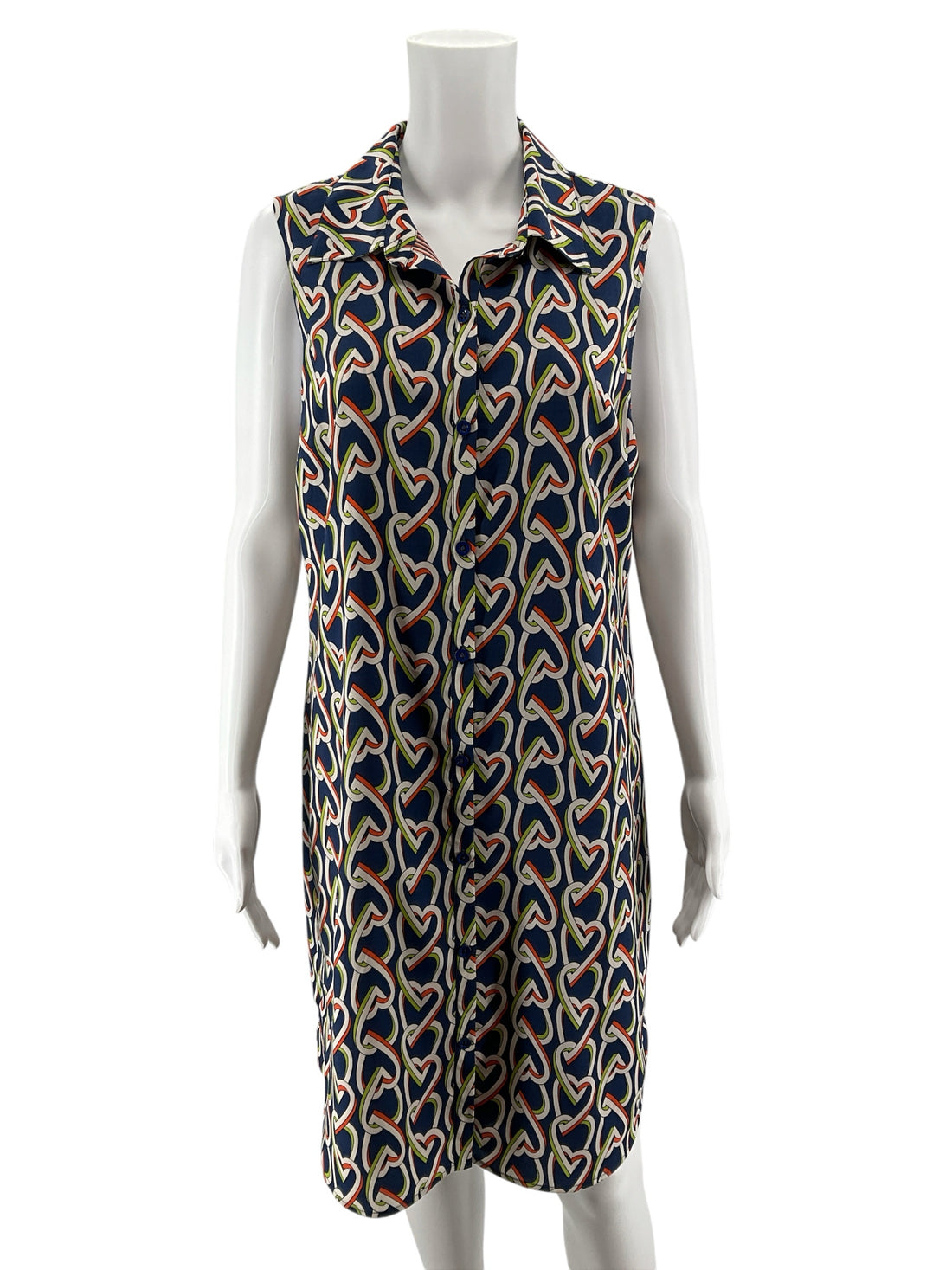 Cabi Heart of Gold Dress Sleeveless Button Front Shirtdress Hearts Print Size Medium
