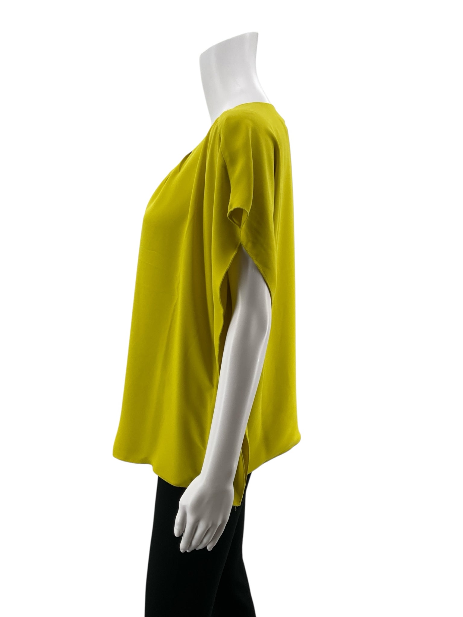 DKNY Green Short Sleeve Suite Chartreuse Green Flutter Sleeve Pintuck Blouse Top Size Medium - Size M