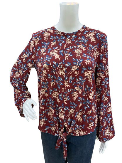 Madewell Size M Maroon/Blue/Cream Floral Blouse - Downstairs