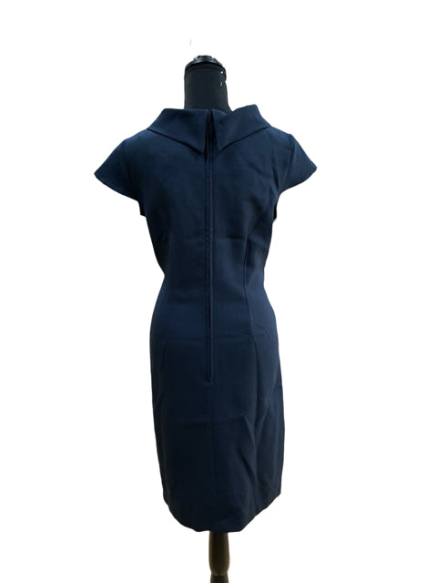 Karin Stevens Navy Blue Sheath Dress Asymmetrical Collar Size 6