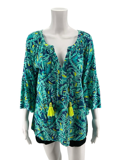 Lilly Pulitzer Luxletic Tait Tunic Top High Tide Navy Lucky Bamboo Size Large