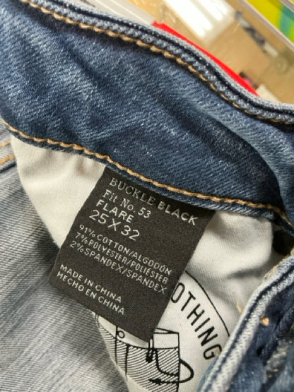 Buckle Black Fit No. 53 Mid Rise Flare Jeans Distressed Raw Hem Size 25 - ONLINE ONLY