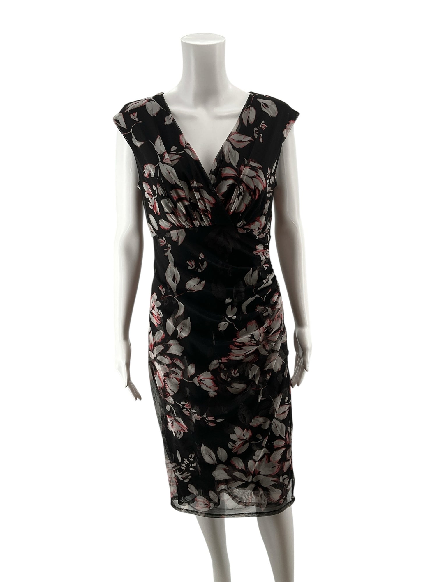 London Times Size 8 Black/white/pink Floral Pre-Owned Ladies Dress