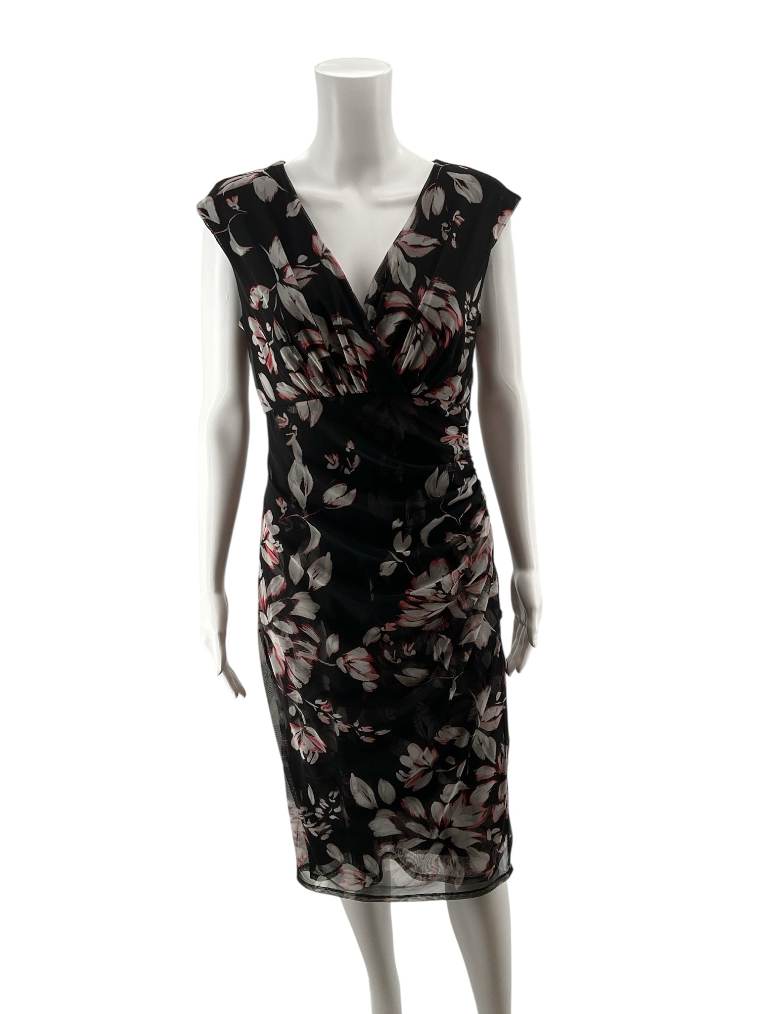 London Times Floral Ruched Surplice Sheath Dress Size 8