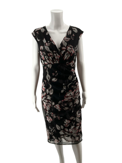London Times Floral Ruched Surplice Sheath Dress Size 8