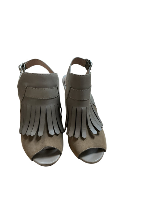 Pour la Victoire Clay Suede Fringe Peep Toe Wedge Sandals | Size 8