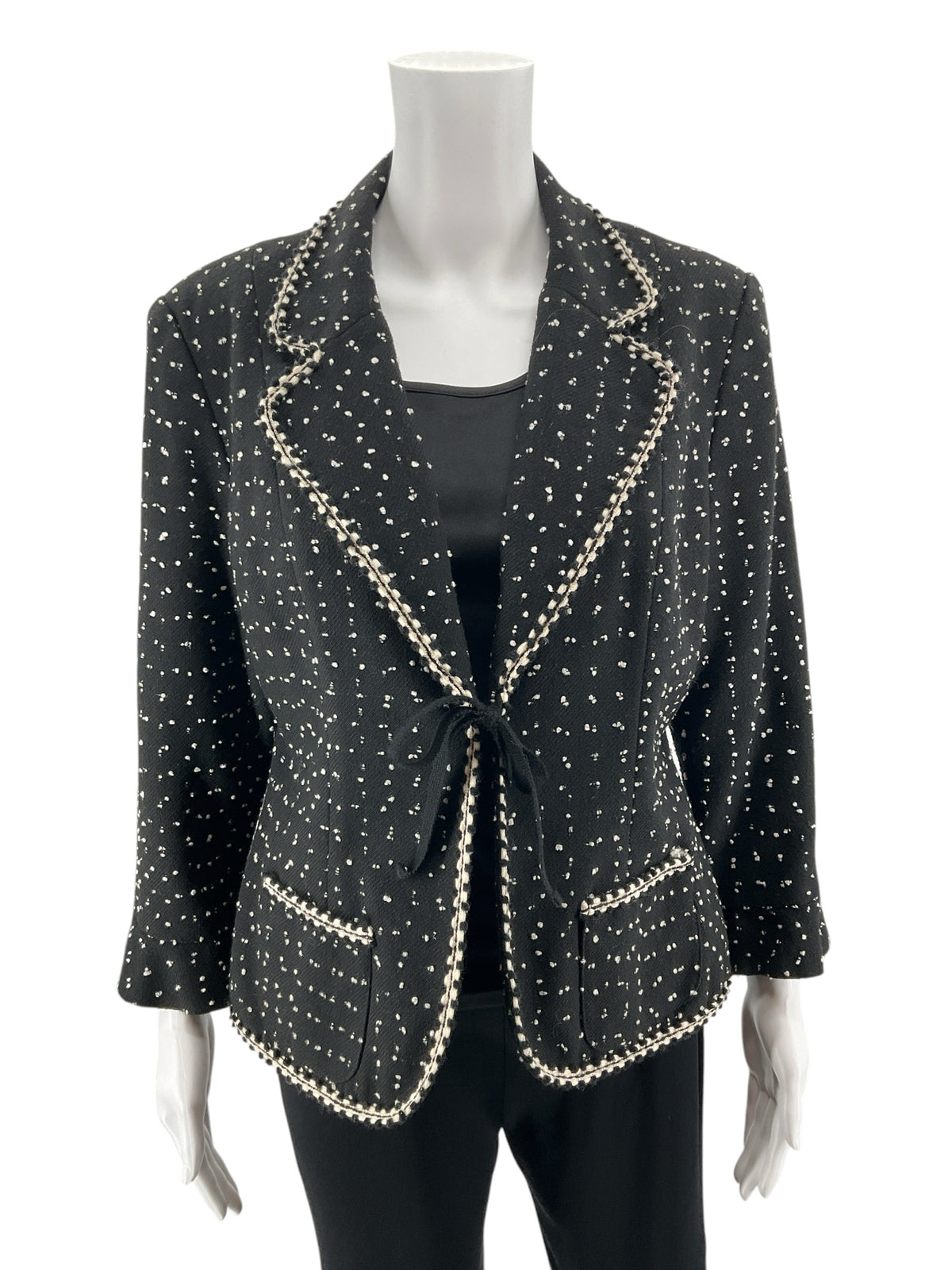Talbots Polka Dot Tie-Front Blazer Black Ivory Size 12
