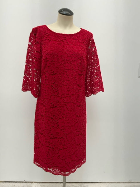 Ralph Lauren Red Floral Lace 3/4 Sleeve Sheath Dress Size 12 - ONLINE ONLY