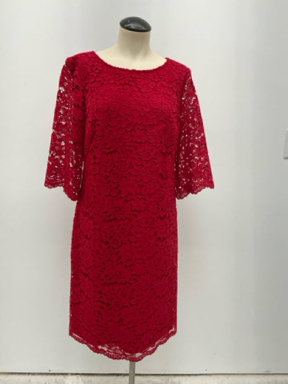 Ralph Lauren Red Floral Lace 3/4 Sleeve Sheath Dress Size 12 - ONLINE ONLY
