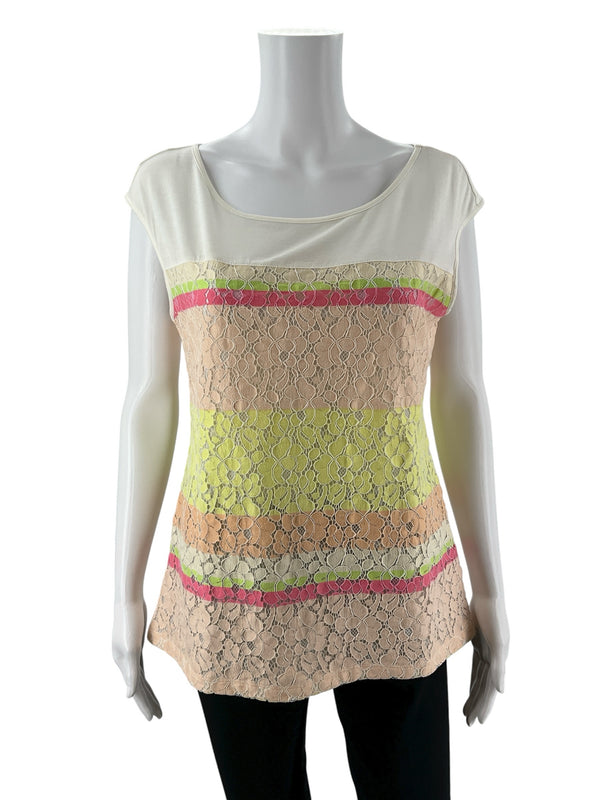 Ann Taylor Cream/Pink/Yellow Floral Pre-Owned Ladies Top - Size Medium