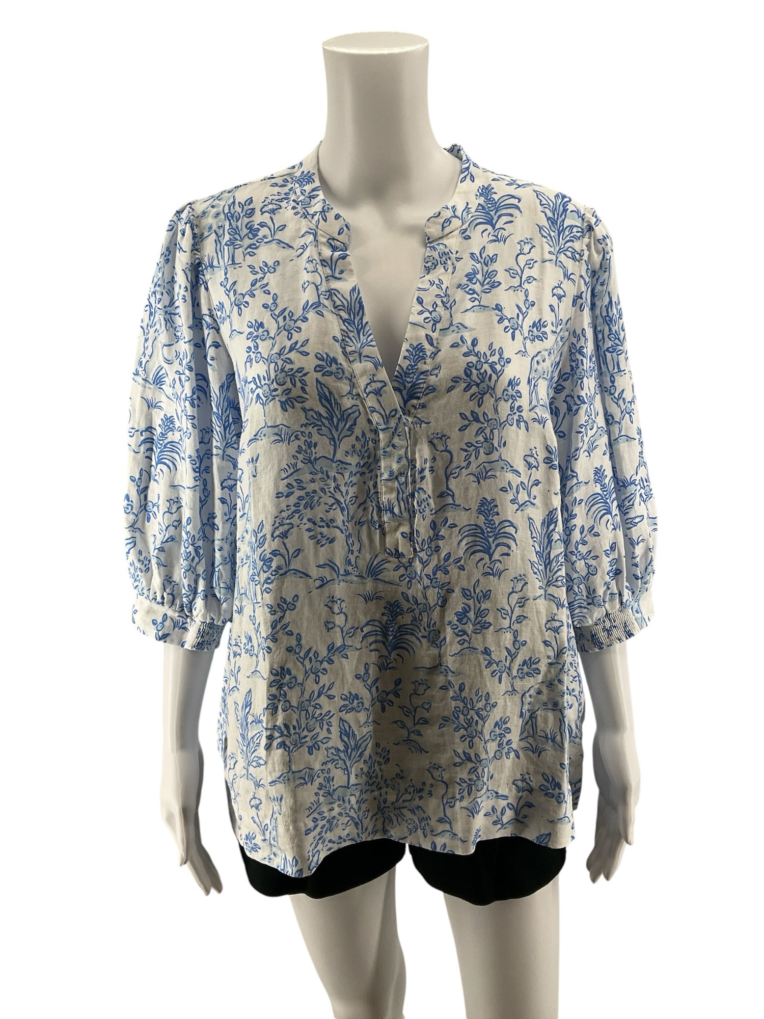 Lilly Pulitzer Tatum Tunic Top Jungle Toile Linen White Blue Size 14