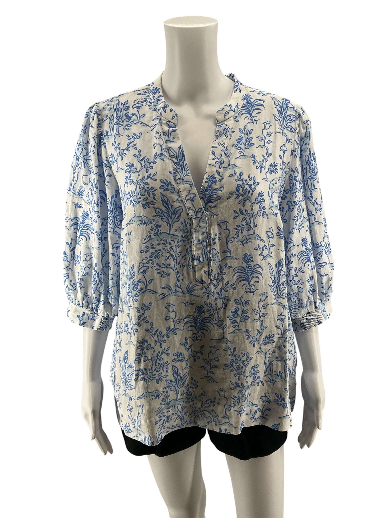 Lilly Pulitzer Tatum Tunic Top Jungle Toile Linen White Blue Size 14