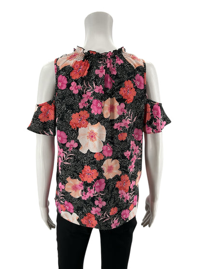 Charter Club Black/Pink/Orange Floral Pre-Owned Casual Top -  Size Small Petite