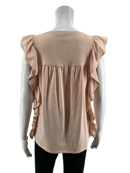 CeCe Blush Sleeveless Ruffle Flutter Sleeve Top Blush Pink NWT Size Small - Size S