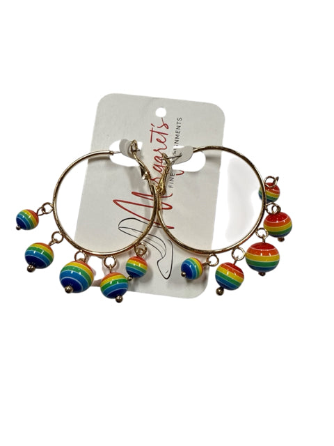 Magnetic Fine Jewelry Rainbow Enamel Globe Dangle Hoop Earrings