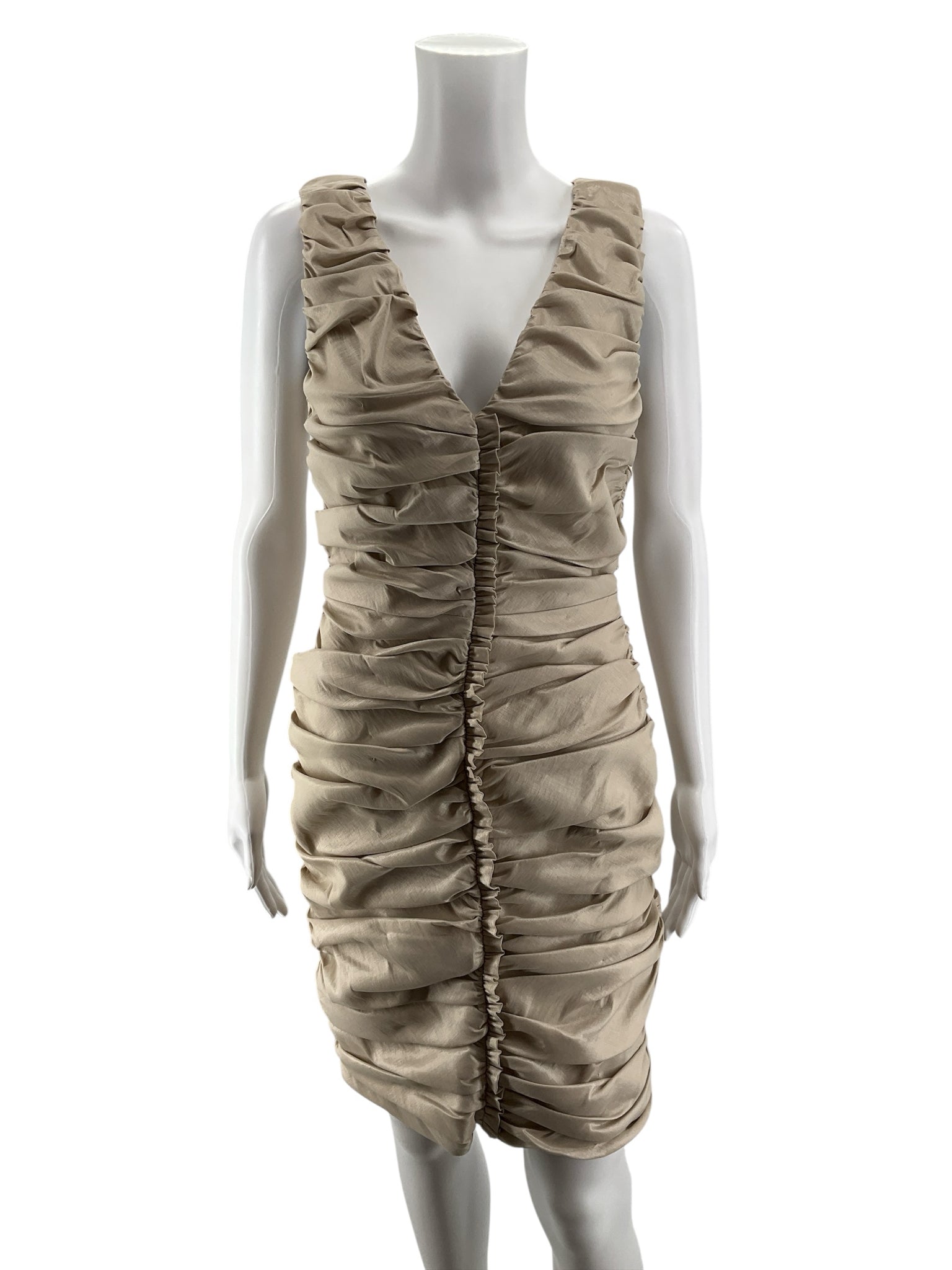 Calvin Klein Beige Ruched V-Neck Bodycon Dress Size 6