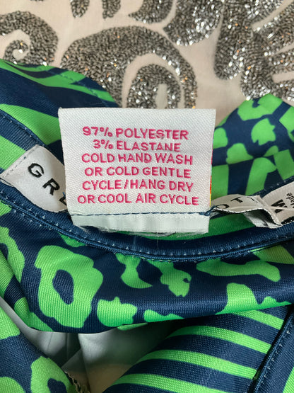Gretchen Scott Ruffneck Zebra &amp; Dot Print Shift Dress Green Blue Size Medium