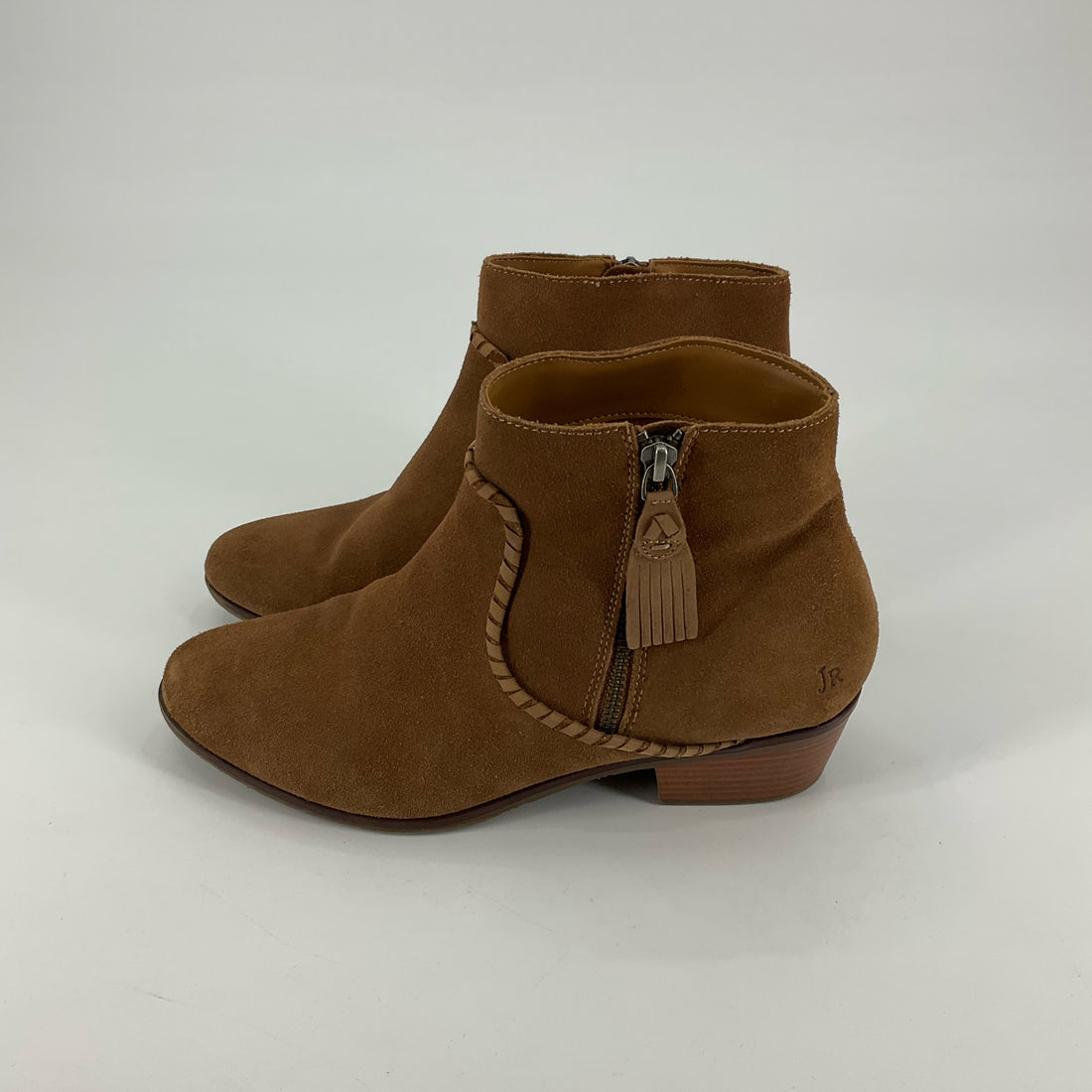 Jack Rogers Liddy Camel Suede Whipstitch Tassel Ankle Boots Womens 9.5