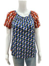 Akemi & Kin blue/pink/tan Print Top Size Petite XS - front view