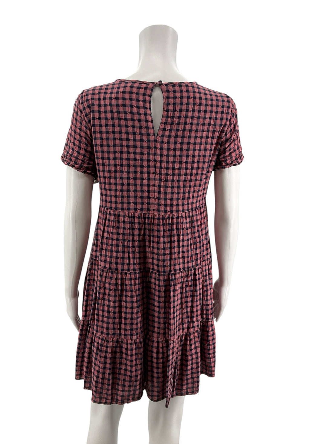 Madewell pink/navy Mini Lightspun Gingham Check Tiered Mini Dress Pink Navy Blue Size Small - Size S