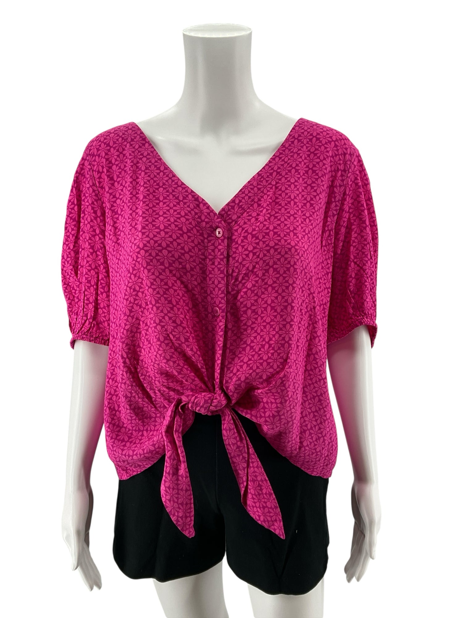 loft Size L pink/fuschia Floral Pre-Owned Ladies Casual Top - Downstairs