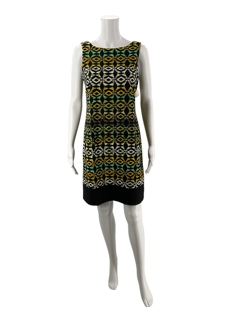 AB Studio Black/Yellow/Green Print Pre-Owned Ladies Dress - Size 6
