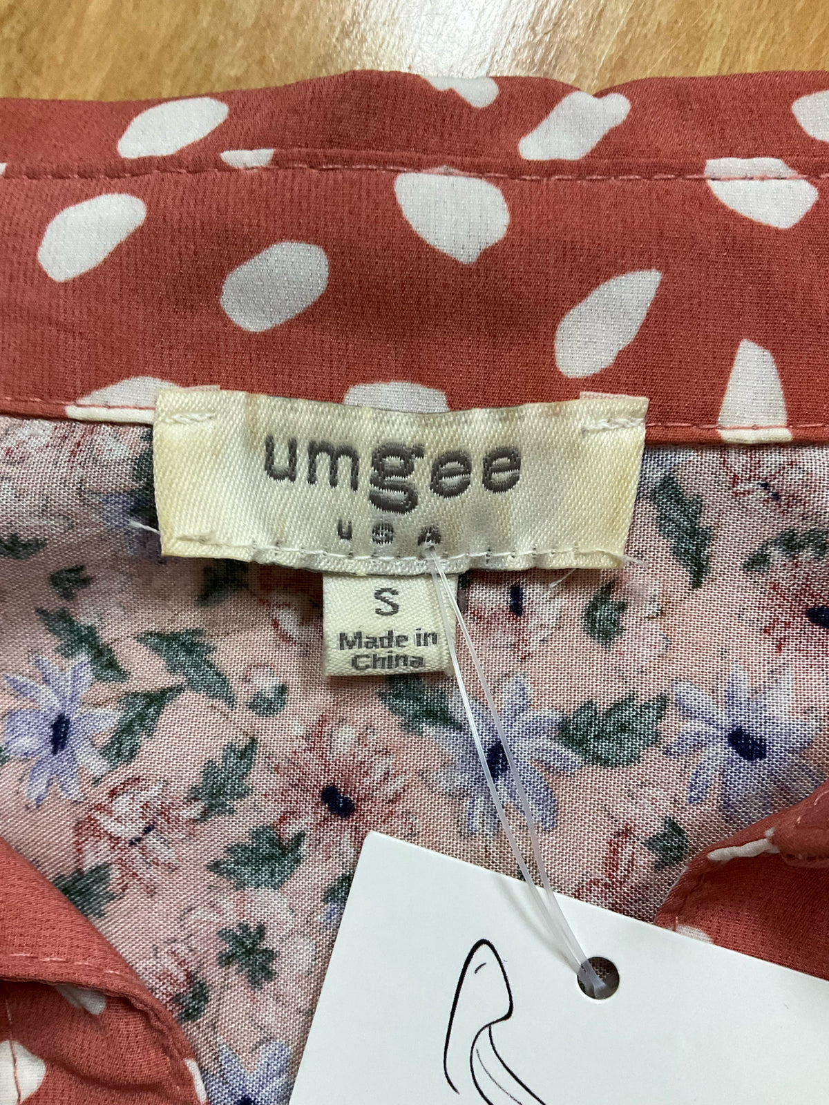 Umgee USA Mixed Print Tiered Babydoll Mini Dress Salmon Floral Leopard Size Small