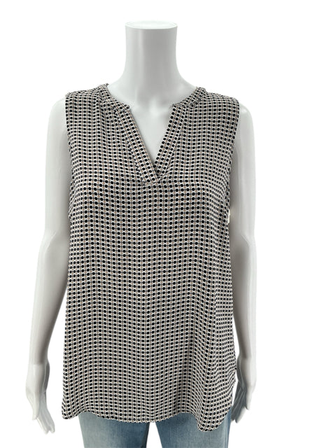 Adrianna Papell White/Black/Tan Dots Top Size Medium