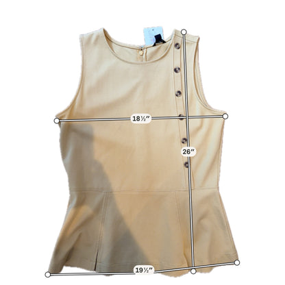 Ann Taylor Sleeveless Peplum Top Diagonal Tortoise Buttons Mustard Yellow Medium