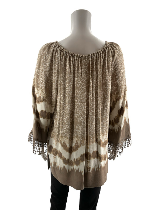 Ruby Rd Tan Print Pre-Owned Ladies Top - Size Medium