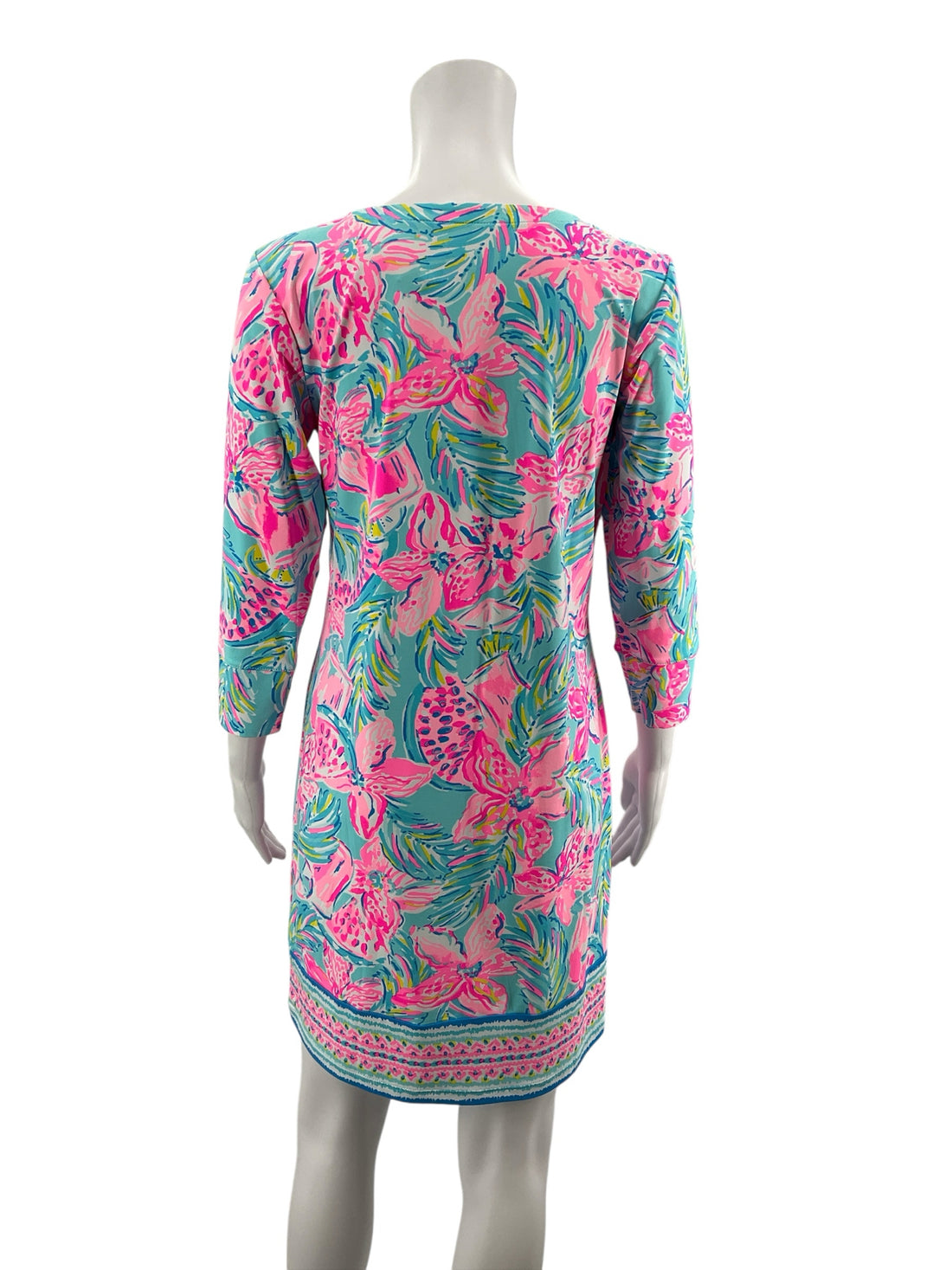 Lilly Pulitzer Aqua/Pink/White Floral Pre-Owned Ladies Dress - Size Medium