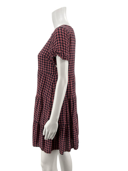 Madewell pink/navy Mini Lightspun Gingham Check Tiered Mini Dress Pink Navy Blue Size Small - Size S